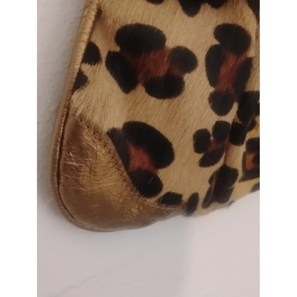 Caterina Lucchi Italy Leopard Calf Hair Metallic Gold Studded Chain Shoulder Bag